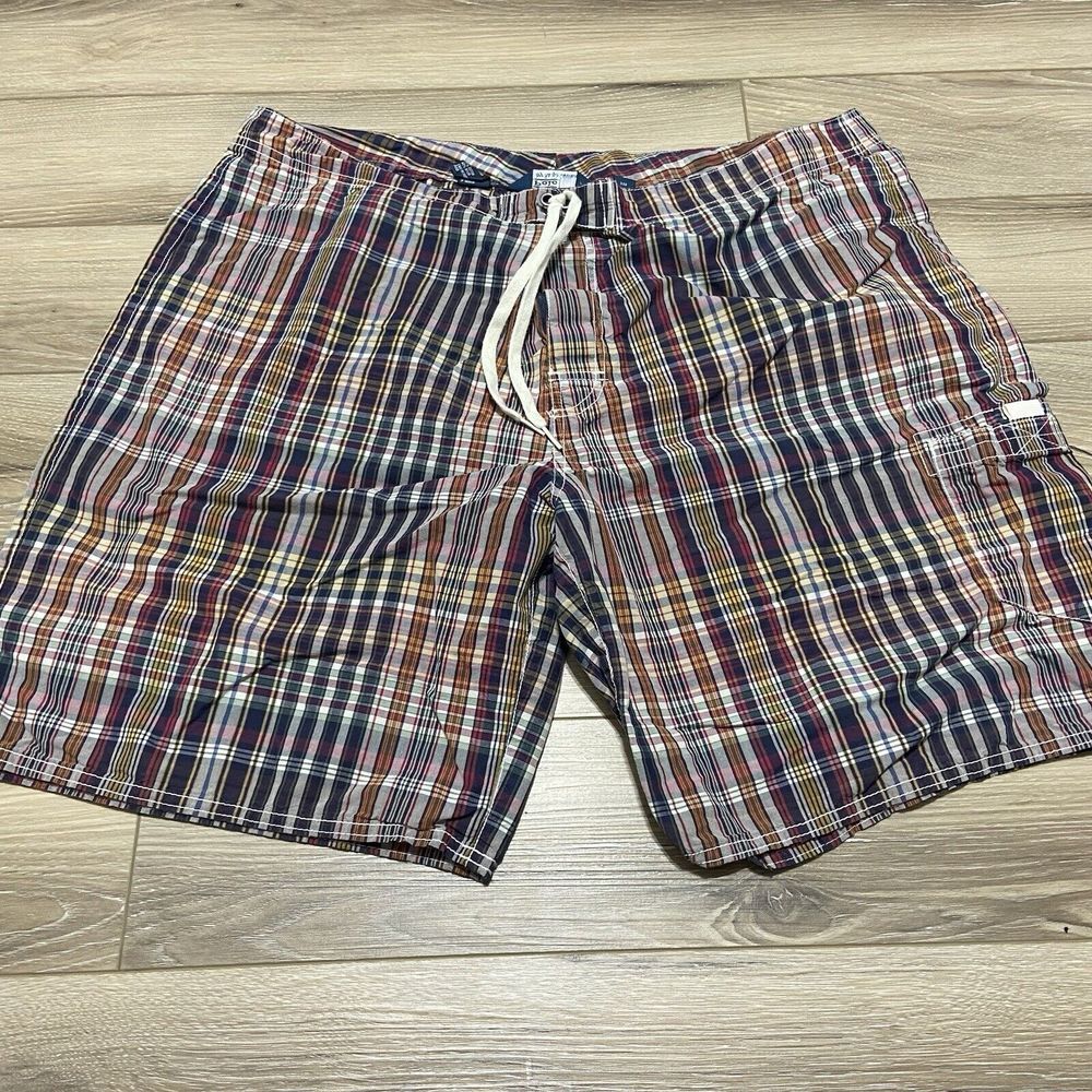 Vintage Polo Ralph Lauren Shorts Mens 38 Swim Trunks Plaid Drawstring‎ Nylon